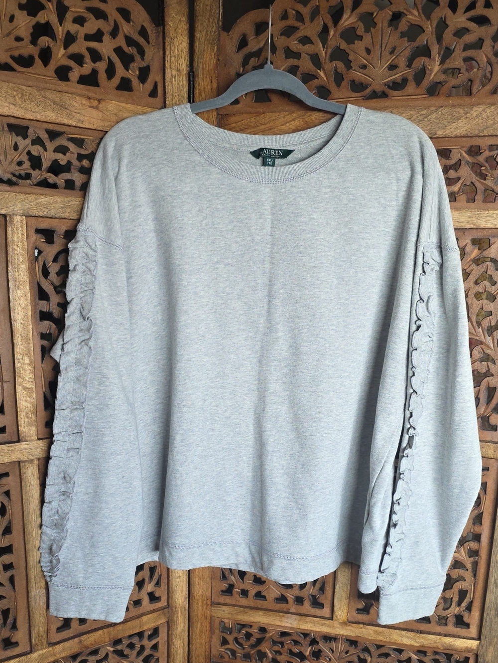 Lauren Ralph Lauren Light Gray Ruffle-Sleeve Sweatshirt